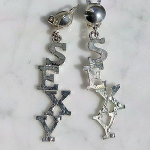 "SEXY" silver tone Clip-On earrings